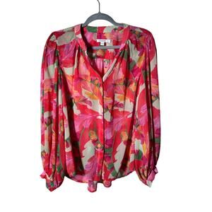 Chico's Womem's Multicolor Floral Print Silky Sheer Blouse Top Size 2